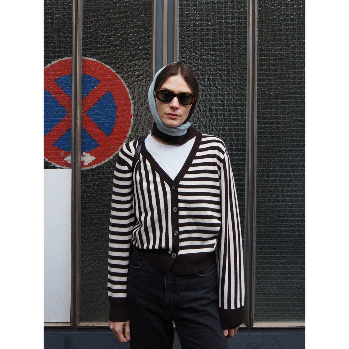 Pure Cashmere Womens Striped V-Neck Cardigan - Brown / Ivory 