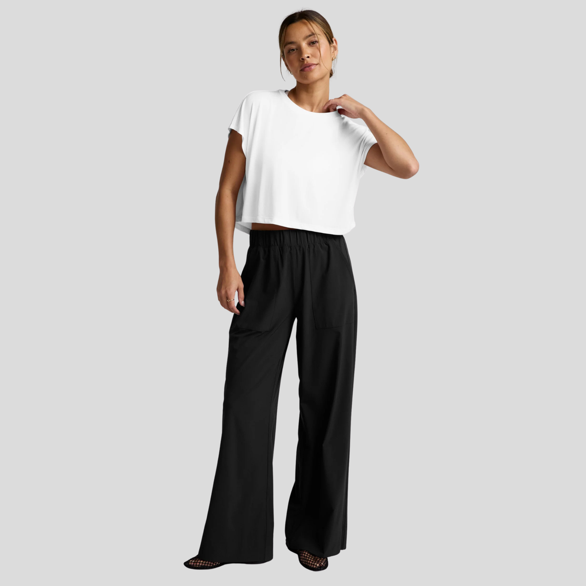 Beyond Yoga Womens Studio Luxe Cropped Tee-White