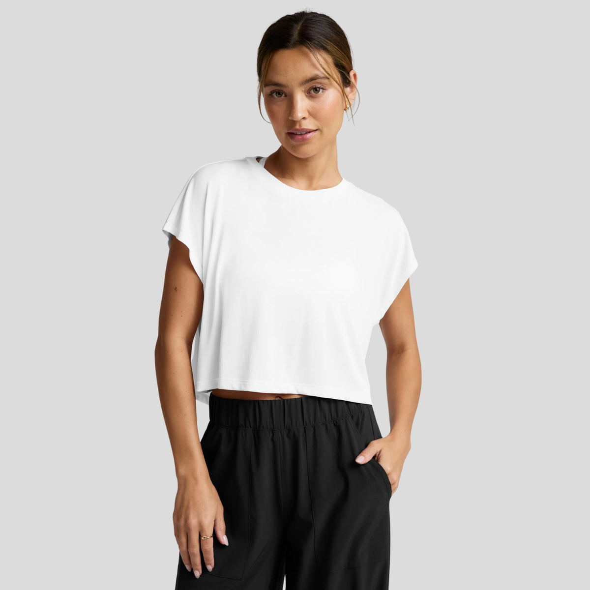 Beyond Yoga Womens Studio Luxe Cropped Tee-White