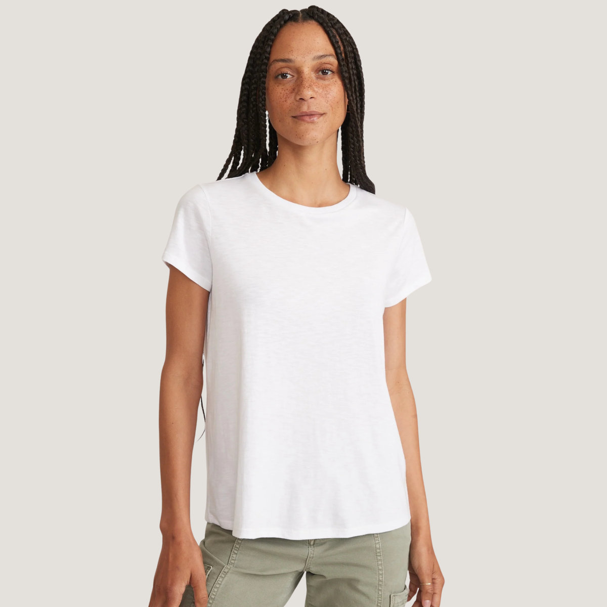 Marine Layer Womens Swing Crew Tee in White-White