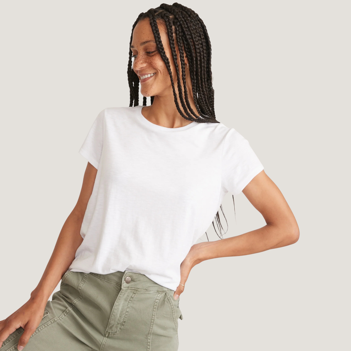 Marine Layer Womens Swing Crew Tee in White-White