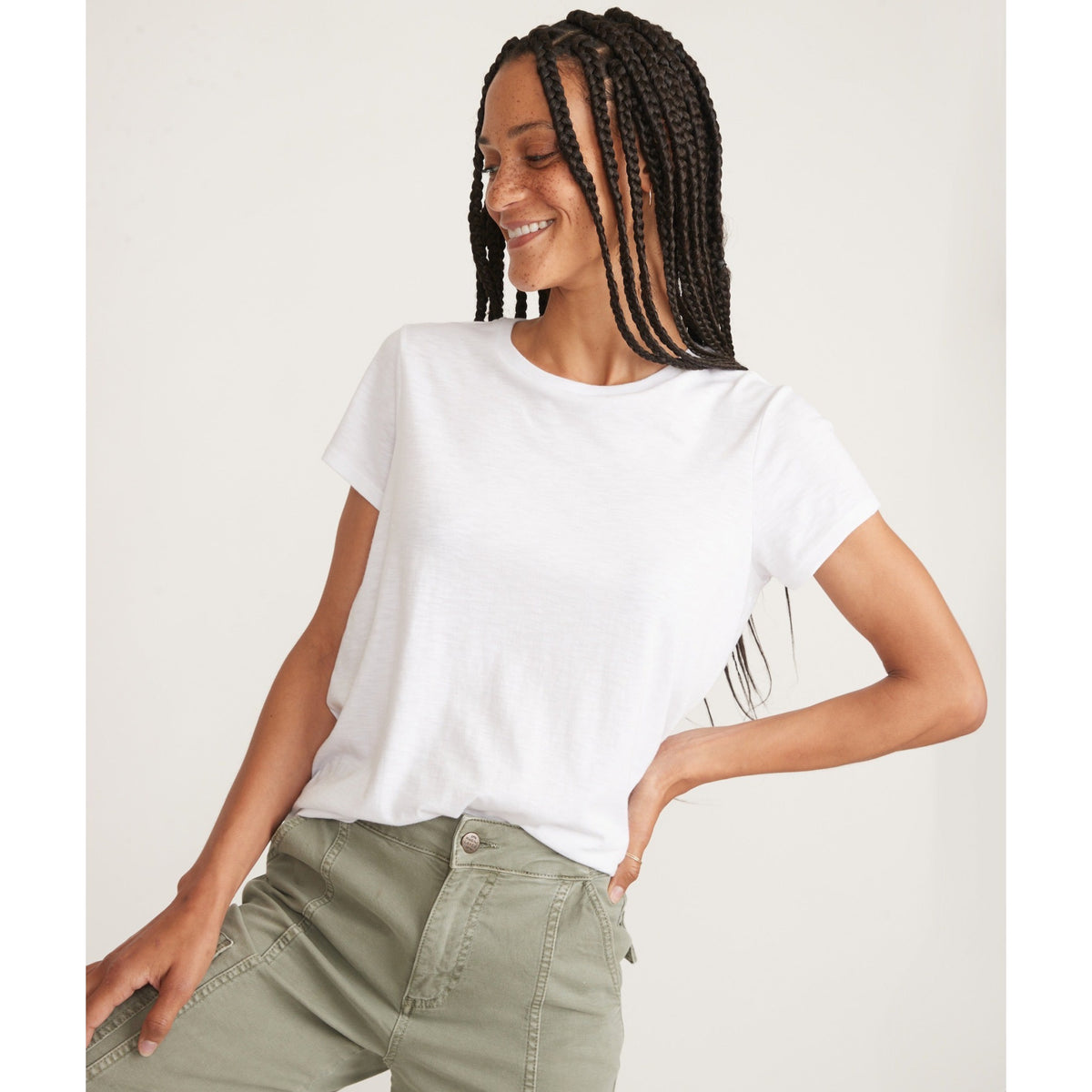 Marine Layer Womens Swing Crew Tee in White - White