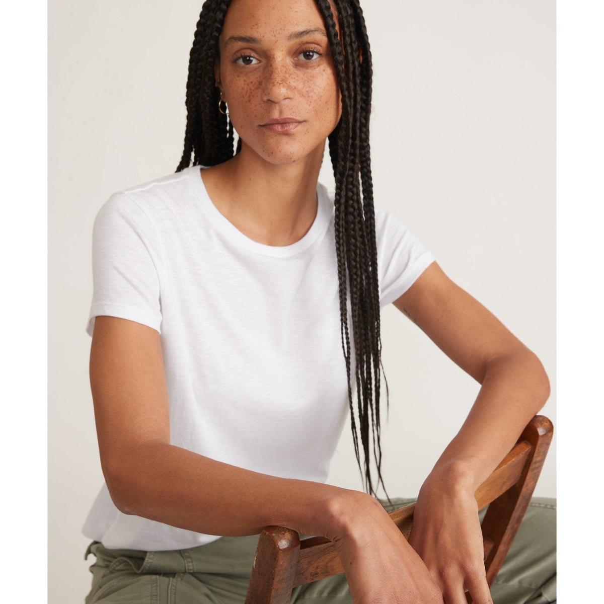 Marine Layer Womens Swing Crew Tee in White - White