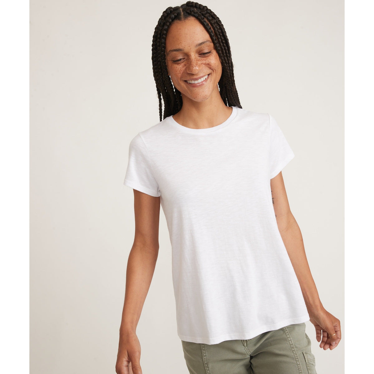 Marine Layer Womens Swing Crew Tee in White - White