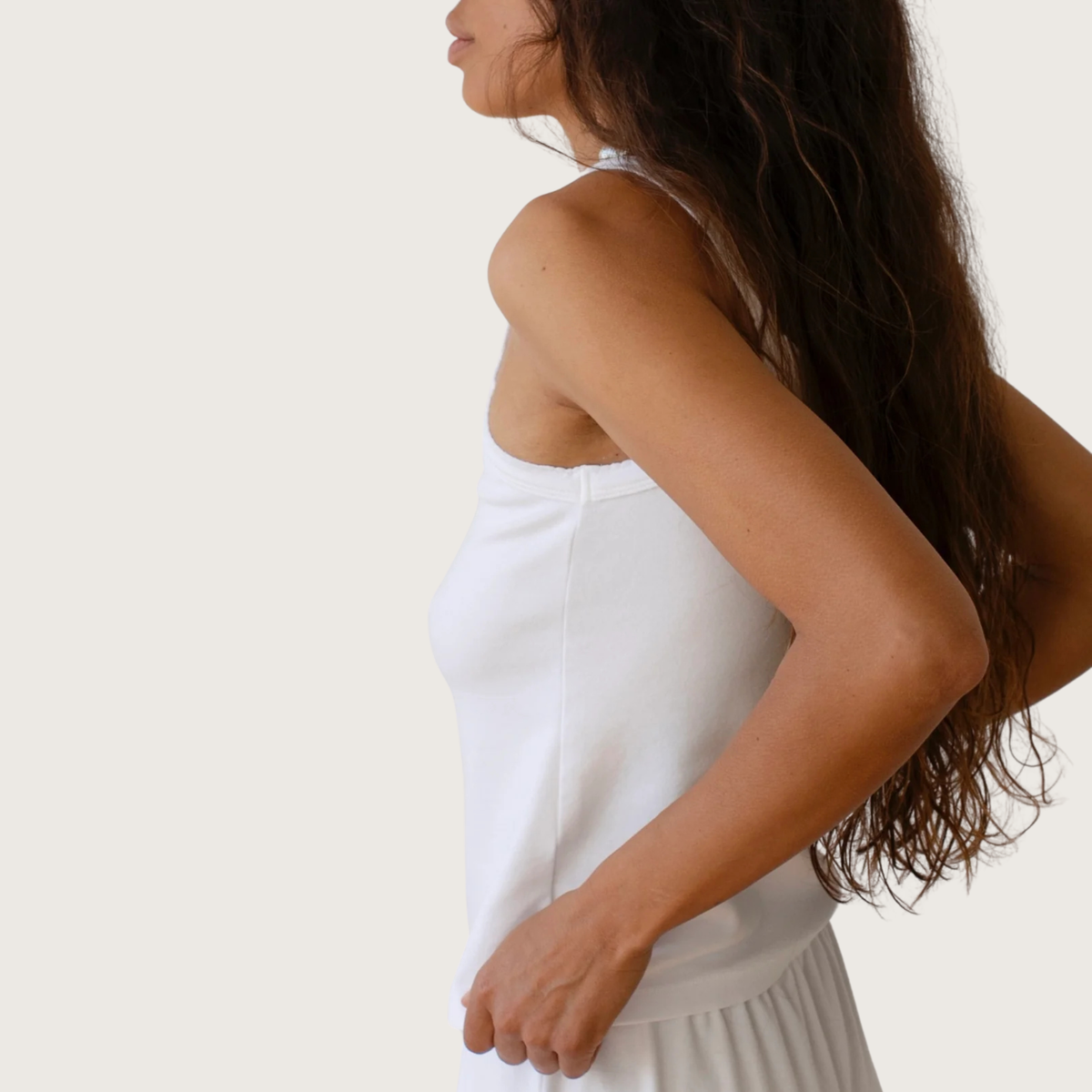 Donni Womens The Baby Rib Scoop Neck in Powder-Powder