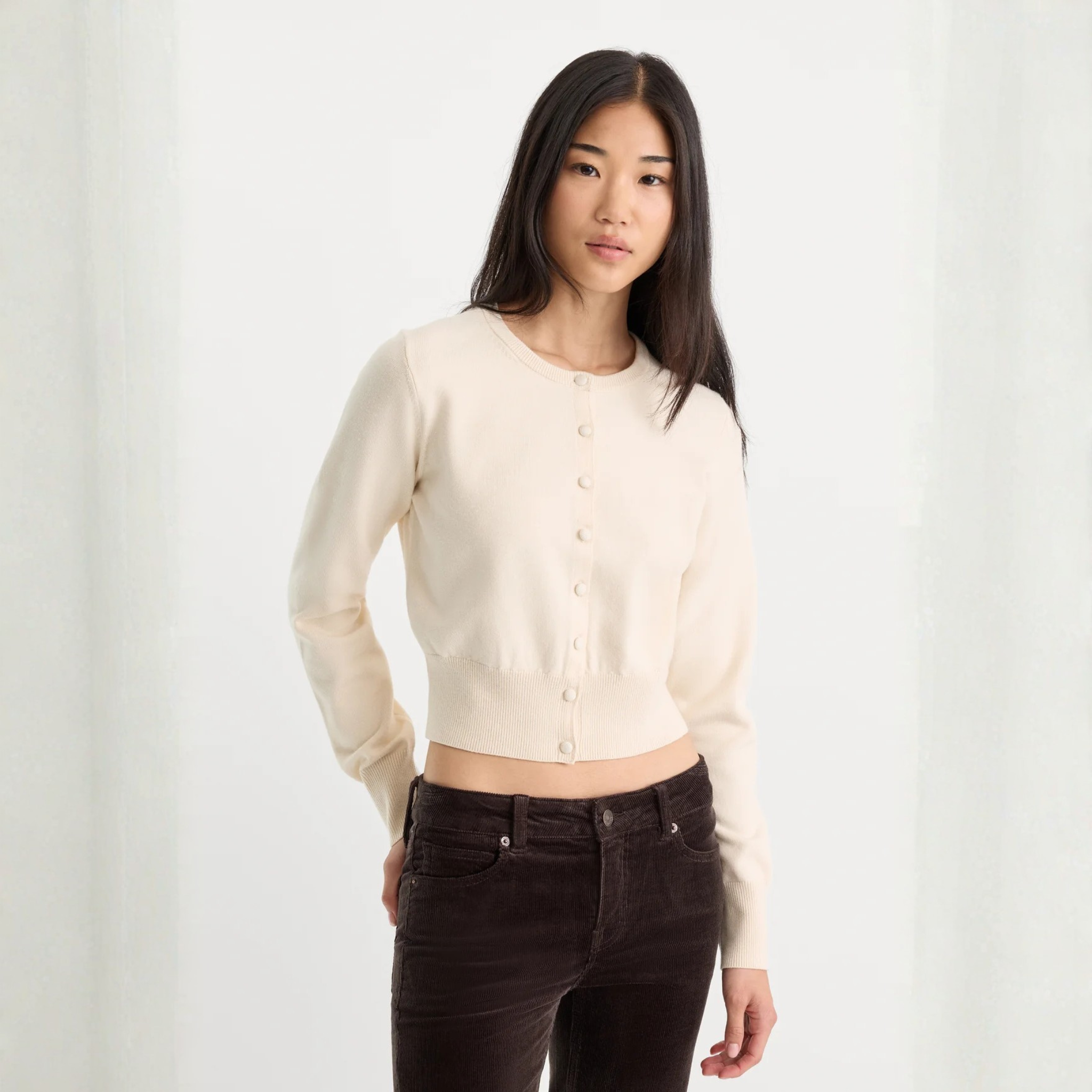Good American Womens The Fine Knit Cardigan-Pearl