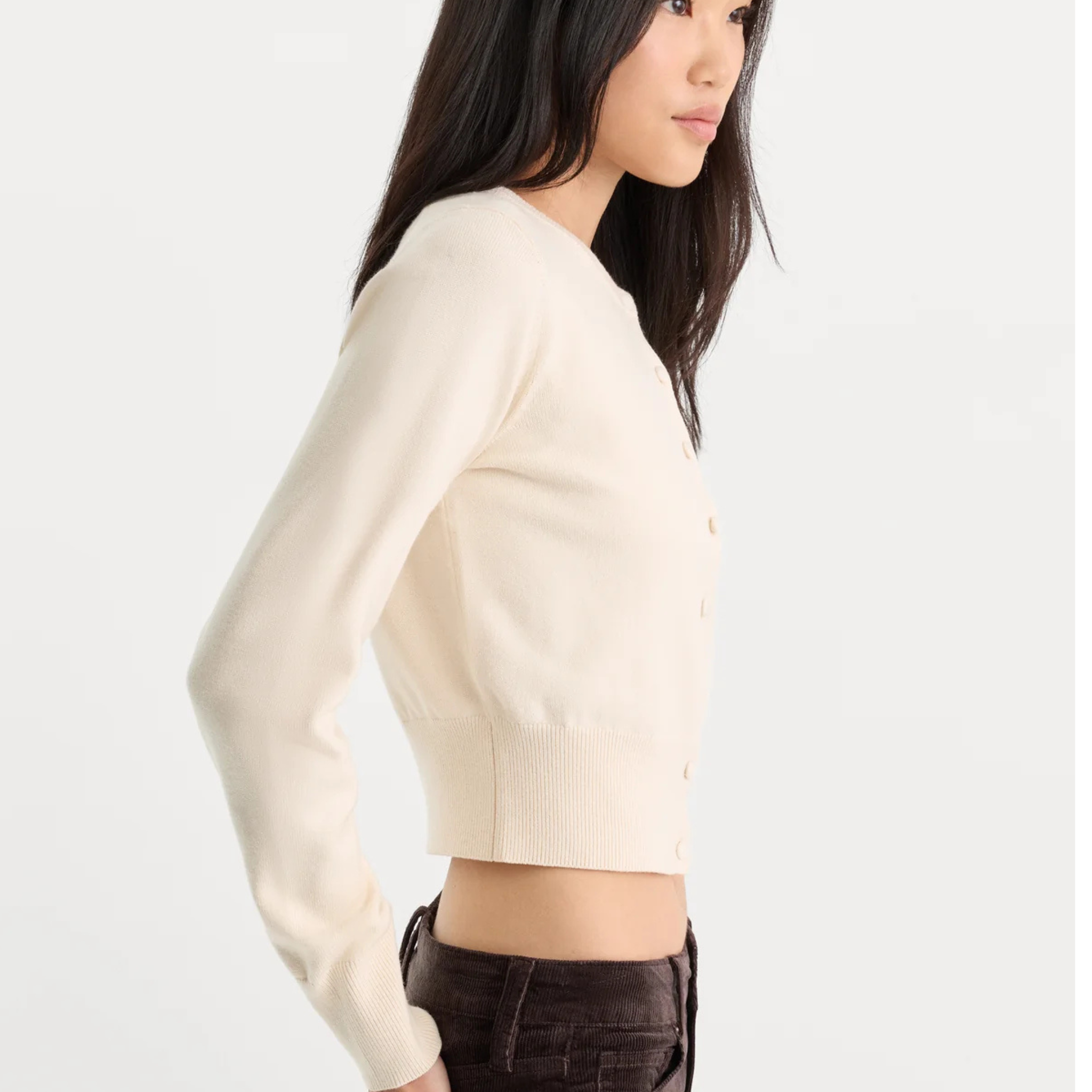Good American Womens The Fine Knit Cardigan-Pearl