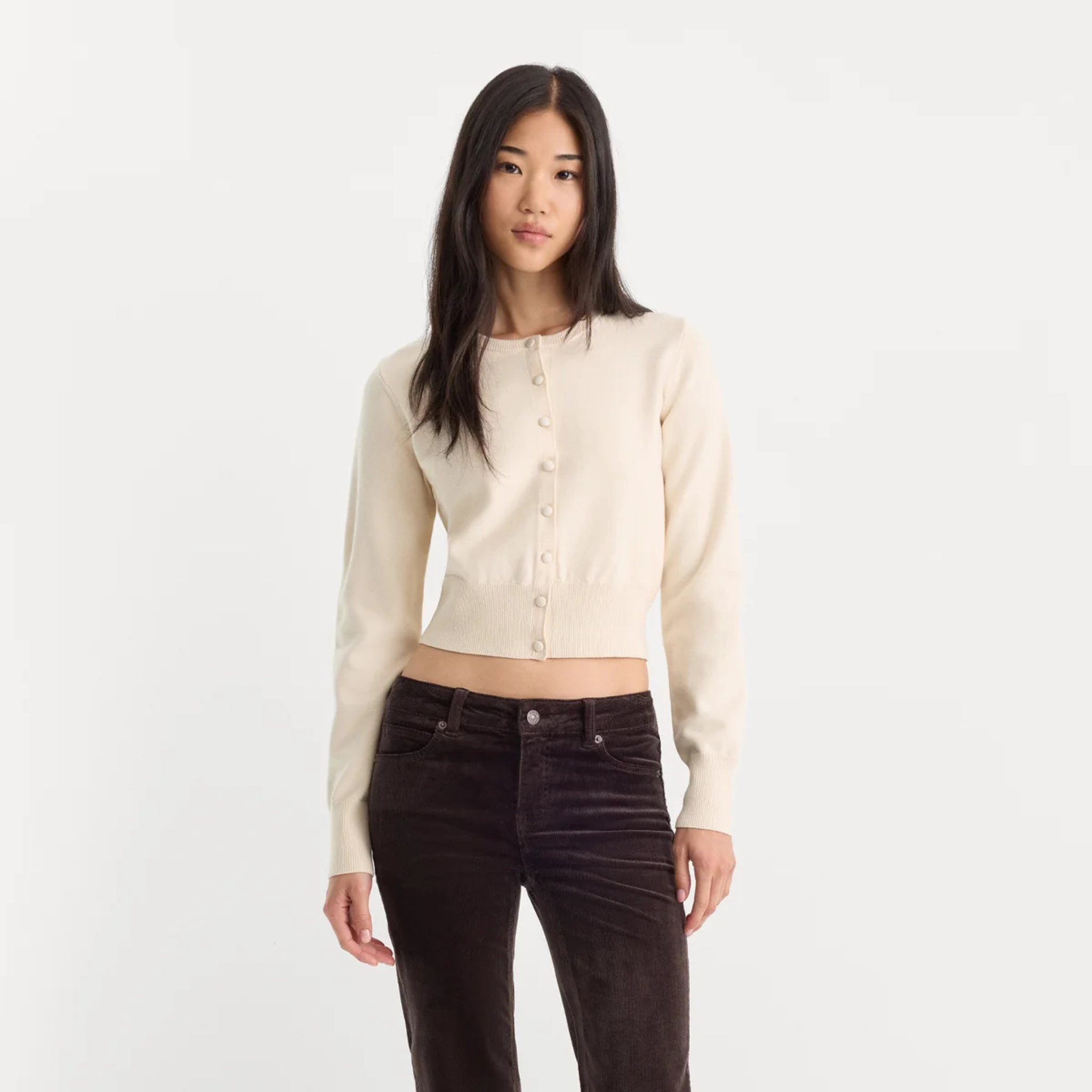 Good American Womens The Fine Knit Cardigan-Pearl