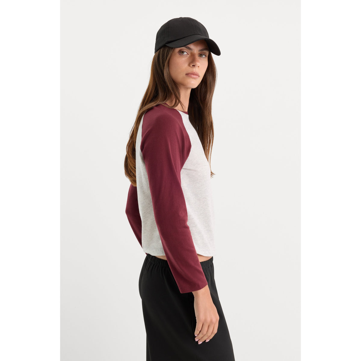 Good American Womens The Long Sleeve Raglan Tee - Vintage Grey