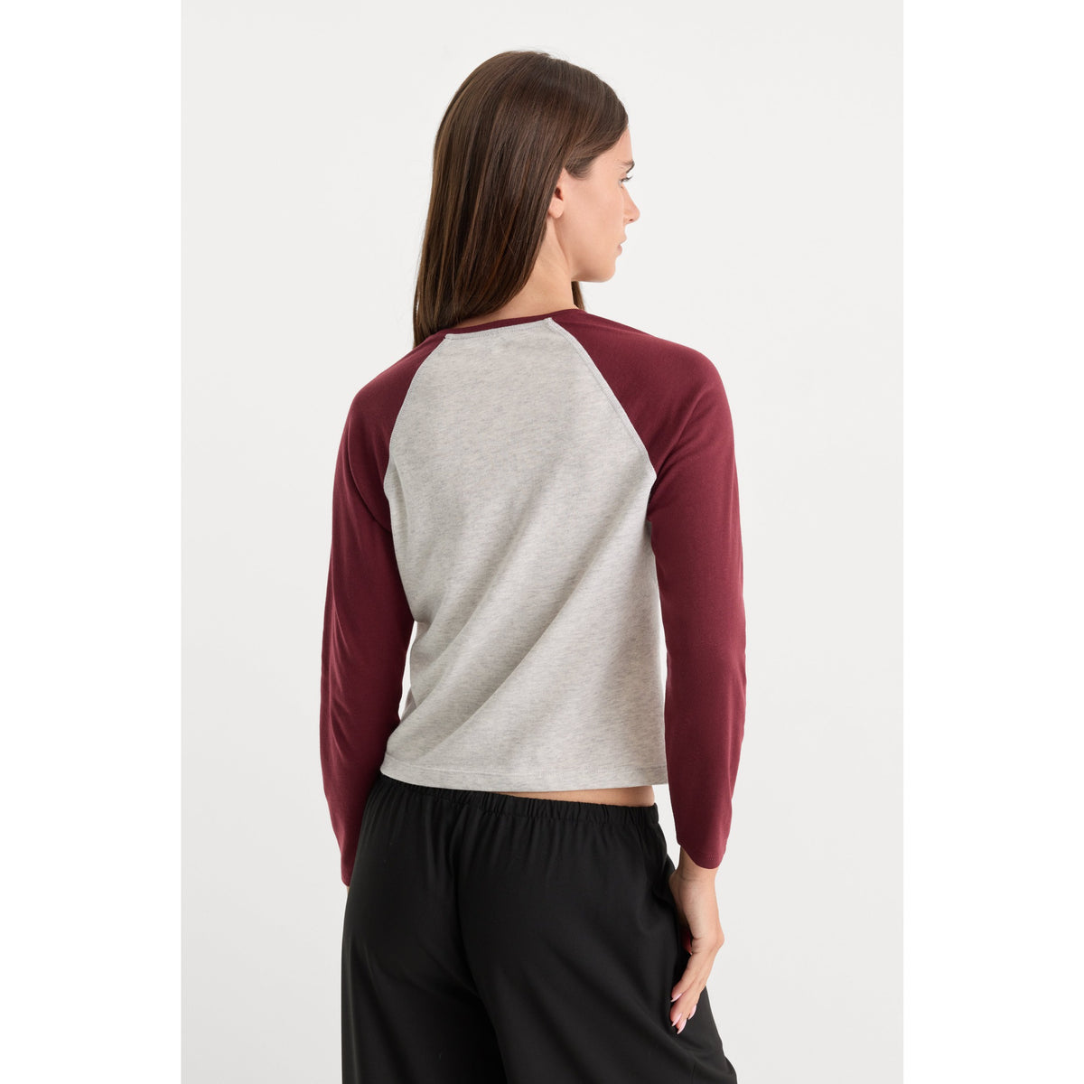 Good American Womens The Long Sleeve Raglan Tee - Vintage Grey