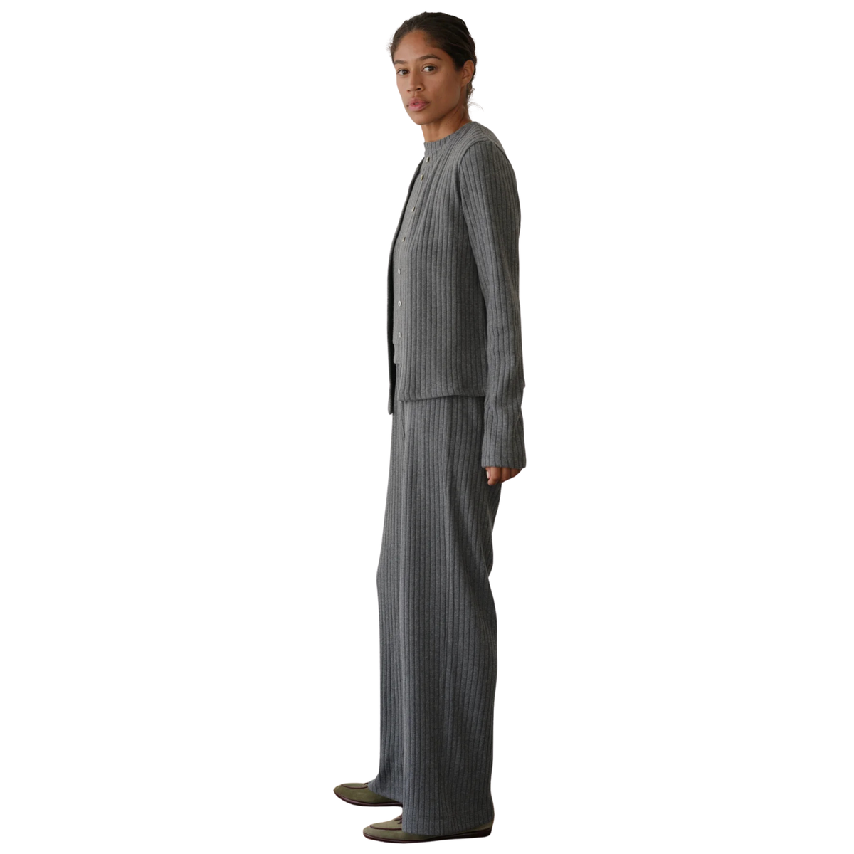 Donni Womens The Sweater Rib Cardi in Charcoal Grey-Charcoal Grey