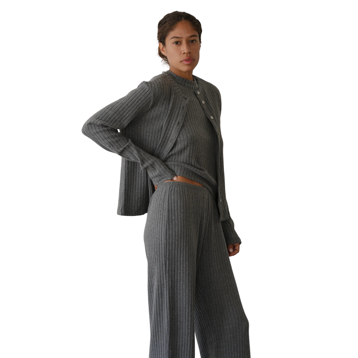 Donni Womens The Sweater Rib Simple Pant in Charcoal Grey-Charcoal Grey