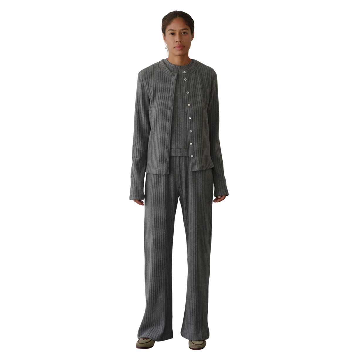 Donni Womens The Sweater Rib Simple Pant in Charcoal Grey-Charcoal Grey