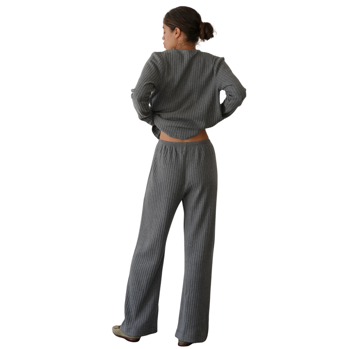 Donni Womens The Sweater Rib Simple Pant in Charcoal Grey-Charcoal Grey