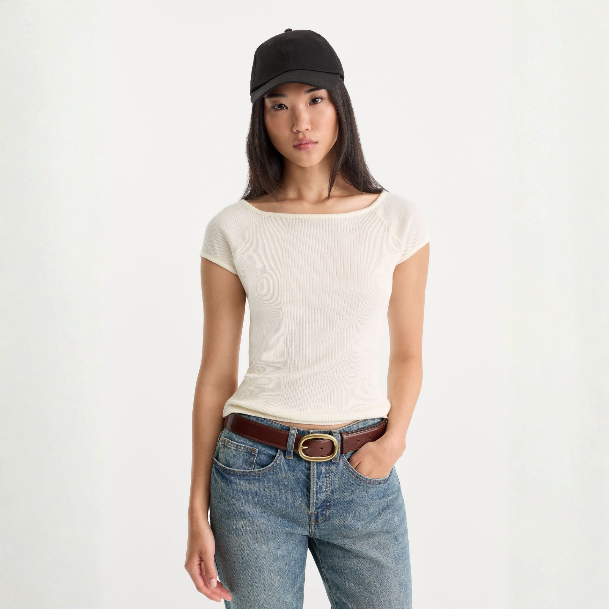 Good American Womens The Varigated Rib Top-Chalk