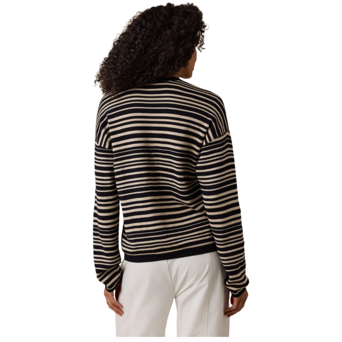 Faherty Womens Throwback Studio Crew-Coastal Coal Stripe
