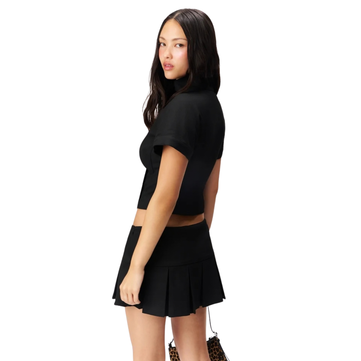 Guizio Womens Val Pleated Mini Skirt-Black