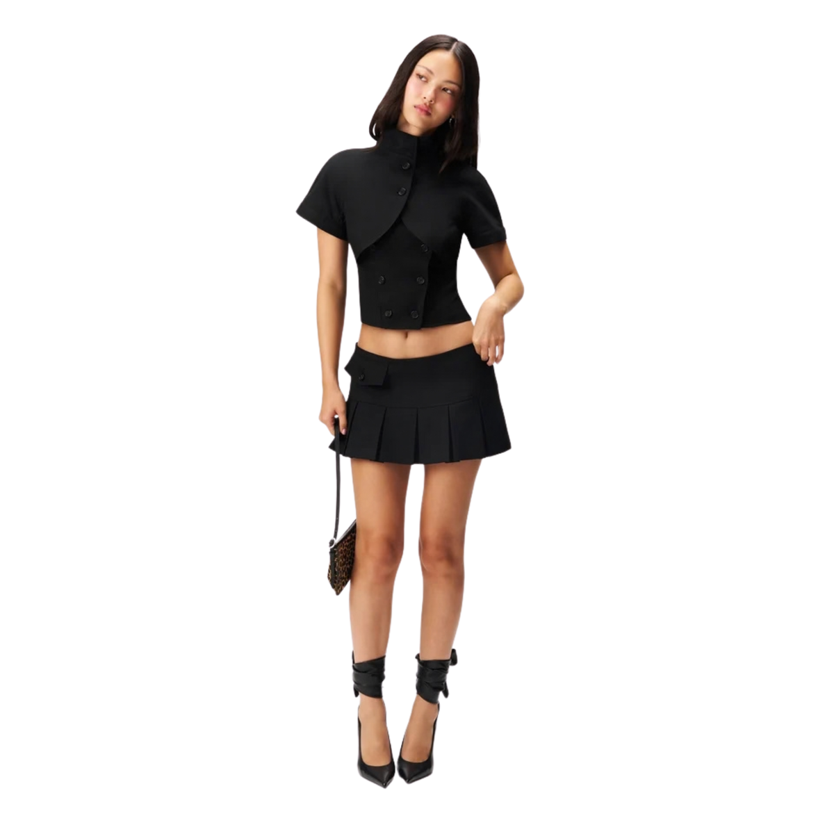 Guizio Womens Val Pleated Mini Skirt-Black