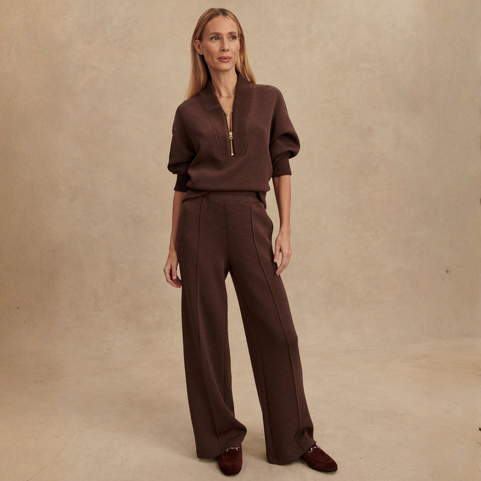 Varley Womens Varley Wide Leg Pant 30-Coffee Bean Marl