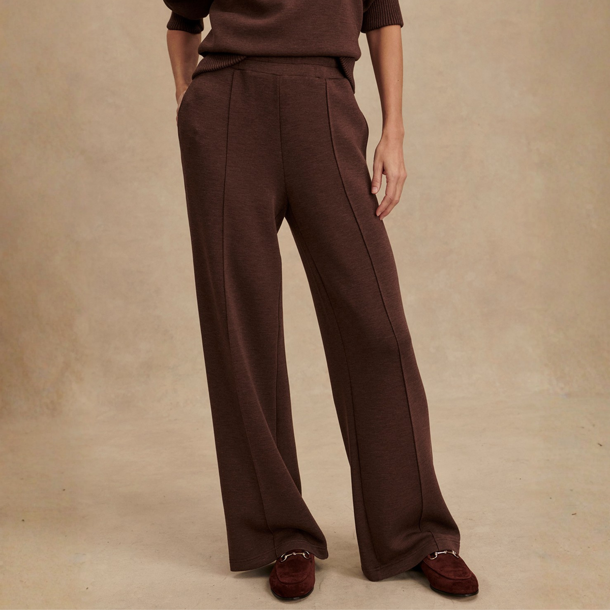 Varley Womens Varley Wide Leg Pant 30-Coffee Bean Marl