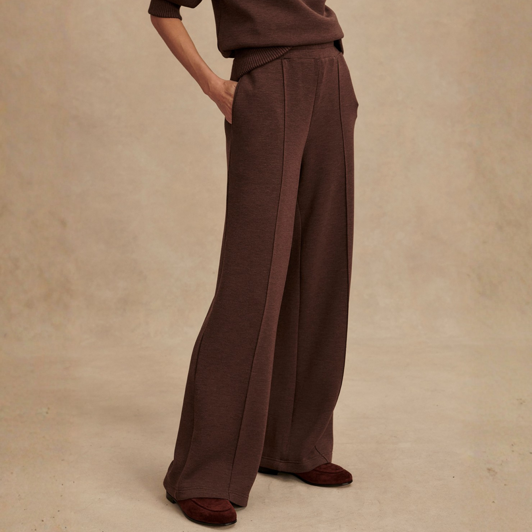 Varley Womens Varley Wide Leg Pant 30-Coffee Bean Marl