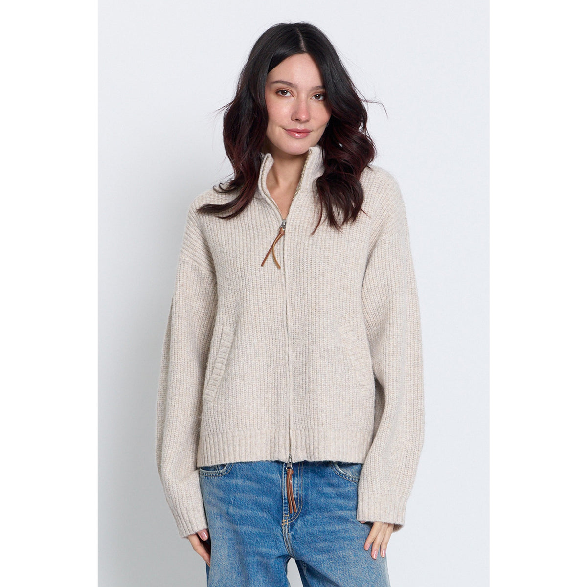 Central Park West Womens Vesper Oversized Chunky Double Full Zip