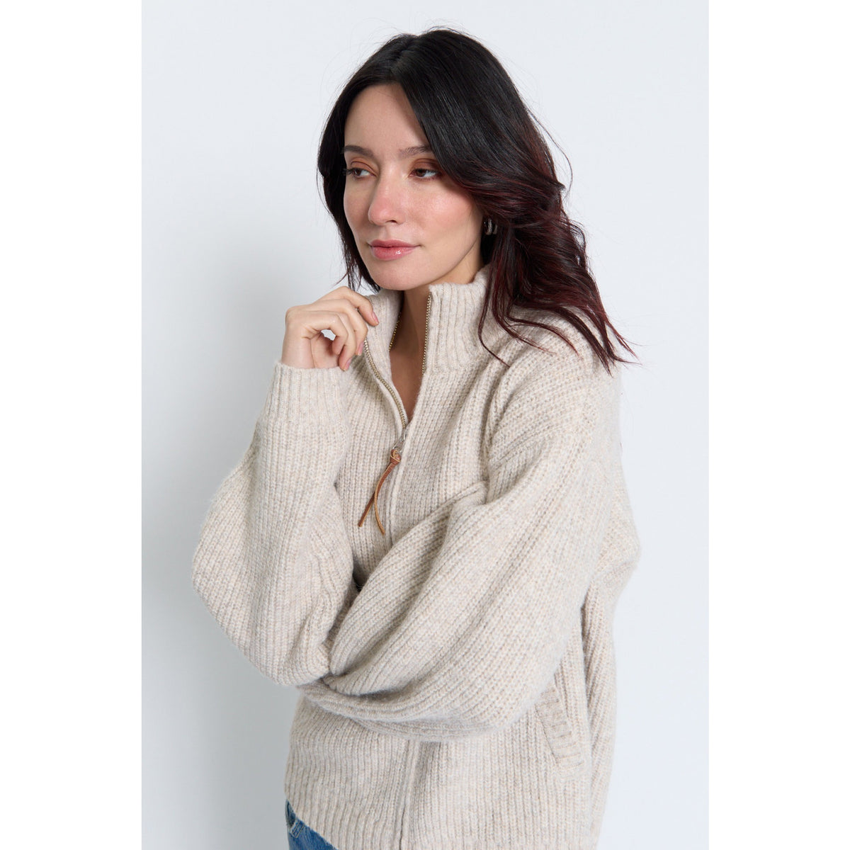 Central Park West Womens Vesper Oversized Chunky Double Full Zip