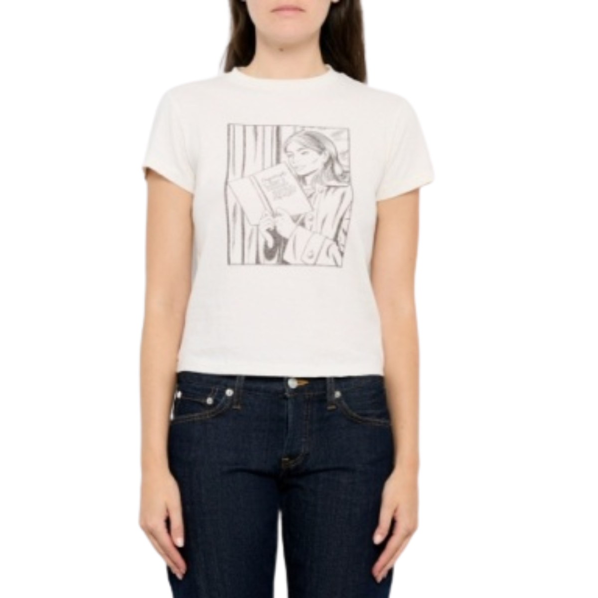 Re / Done Womens Well Read Classic Tee- Parchment