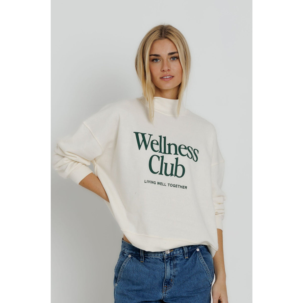 Sunny Somewhere Womens Wellness Club Mockneck-Off White