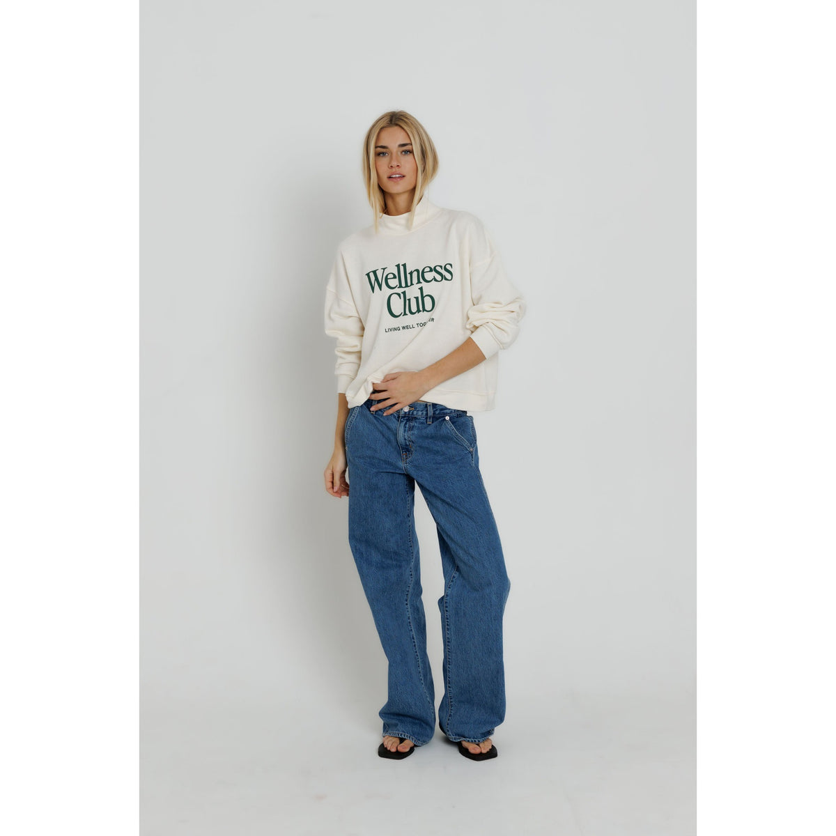 Sunny Somewhere Womens Wellness Club Mockneck-Off White
