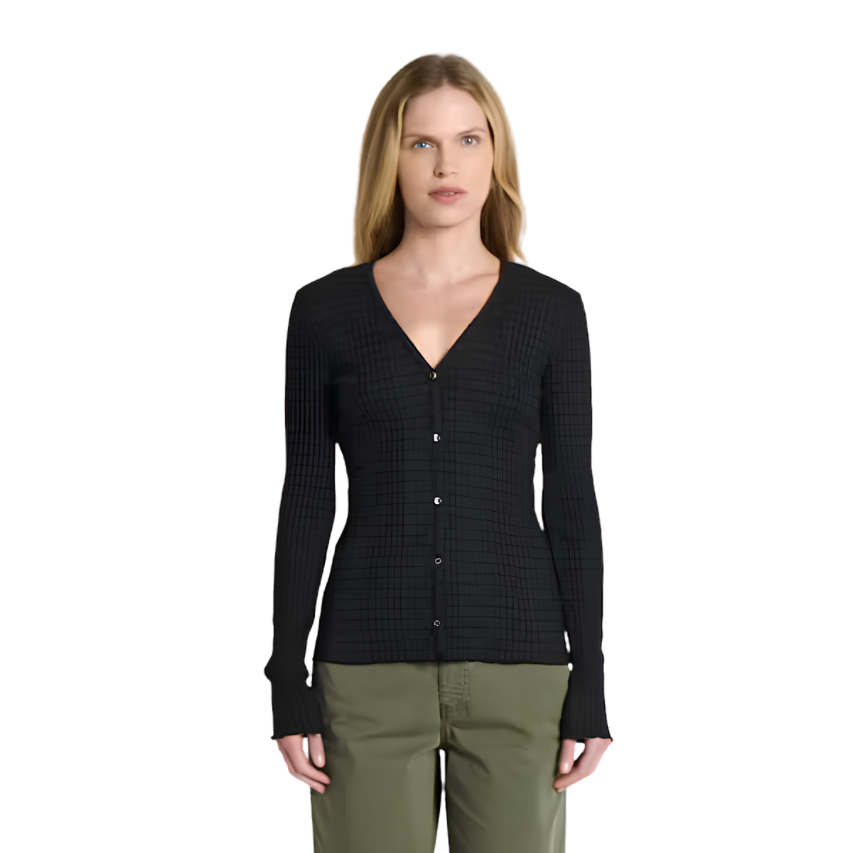 Michael Stars Womens Zella V-Neck Merrow Edge Cardigan-Black