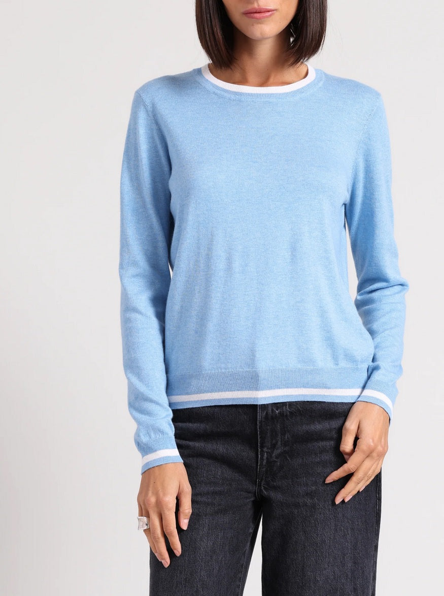 Womens Supima Cotton Cashmere LS Crew w/ Tipping