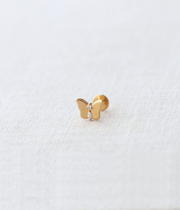 Womens Butterfly Crystal Titanium Flat Back Stud Earring
