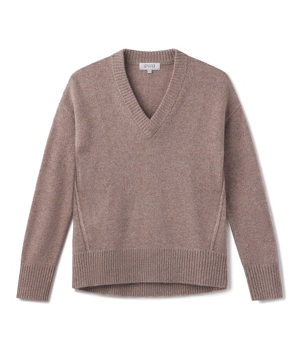 Womens Cashmere Forward Seam V-Neck