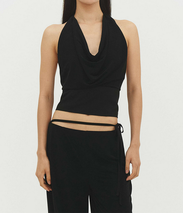 Womens Cowl Neck Halter Tie Top