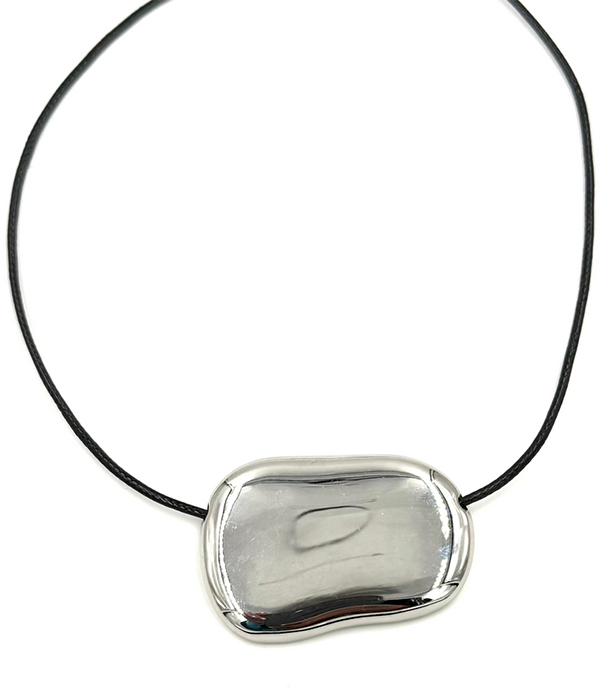 Womens Ashley Gold Stainless Steel Oblong Large Pendant Leather Necklace