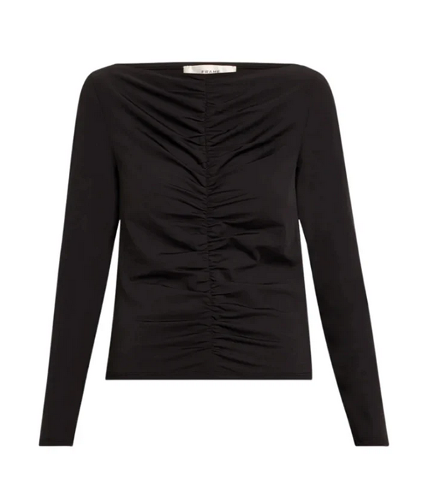 Womens Ruched Long Sleeve Top in Black