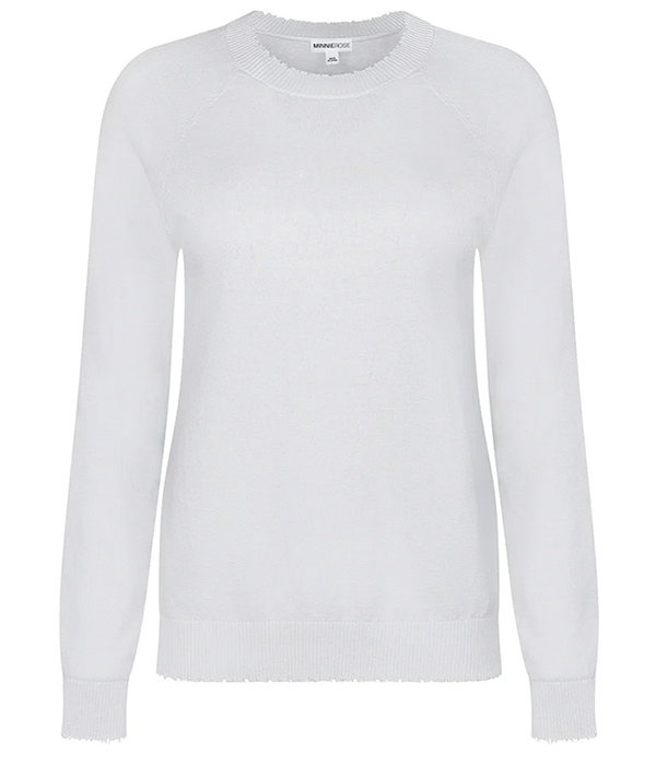 Womens Cotton Cashmere Frayed Edge Crew