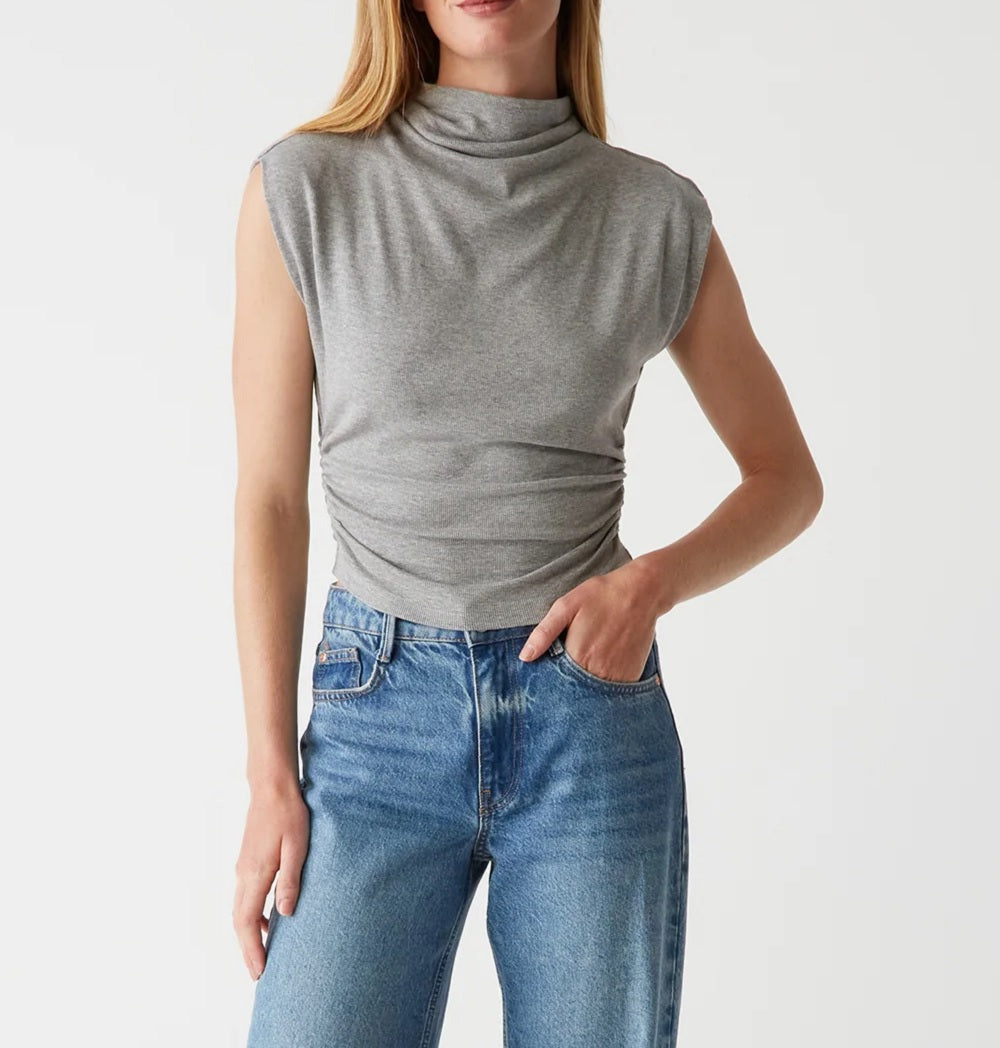 Womens Amara Mock Neck Powershoulder Top