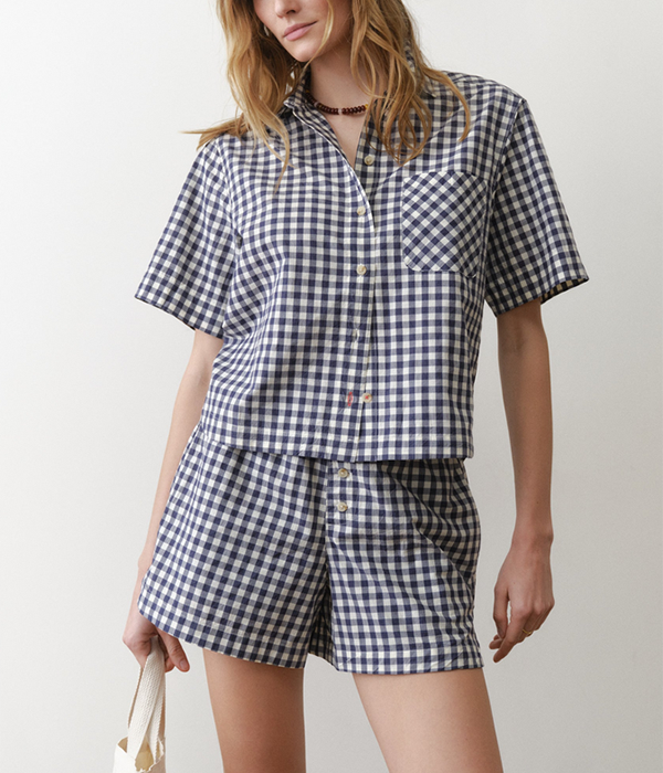 Womens Bonnie Poplin Shirt in Navy Gingham