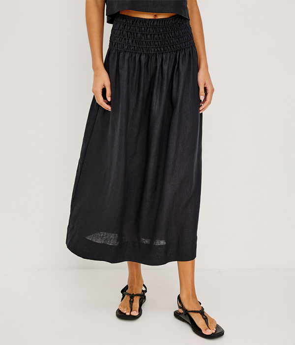 Womens Alessa Skirt in Black Linen