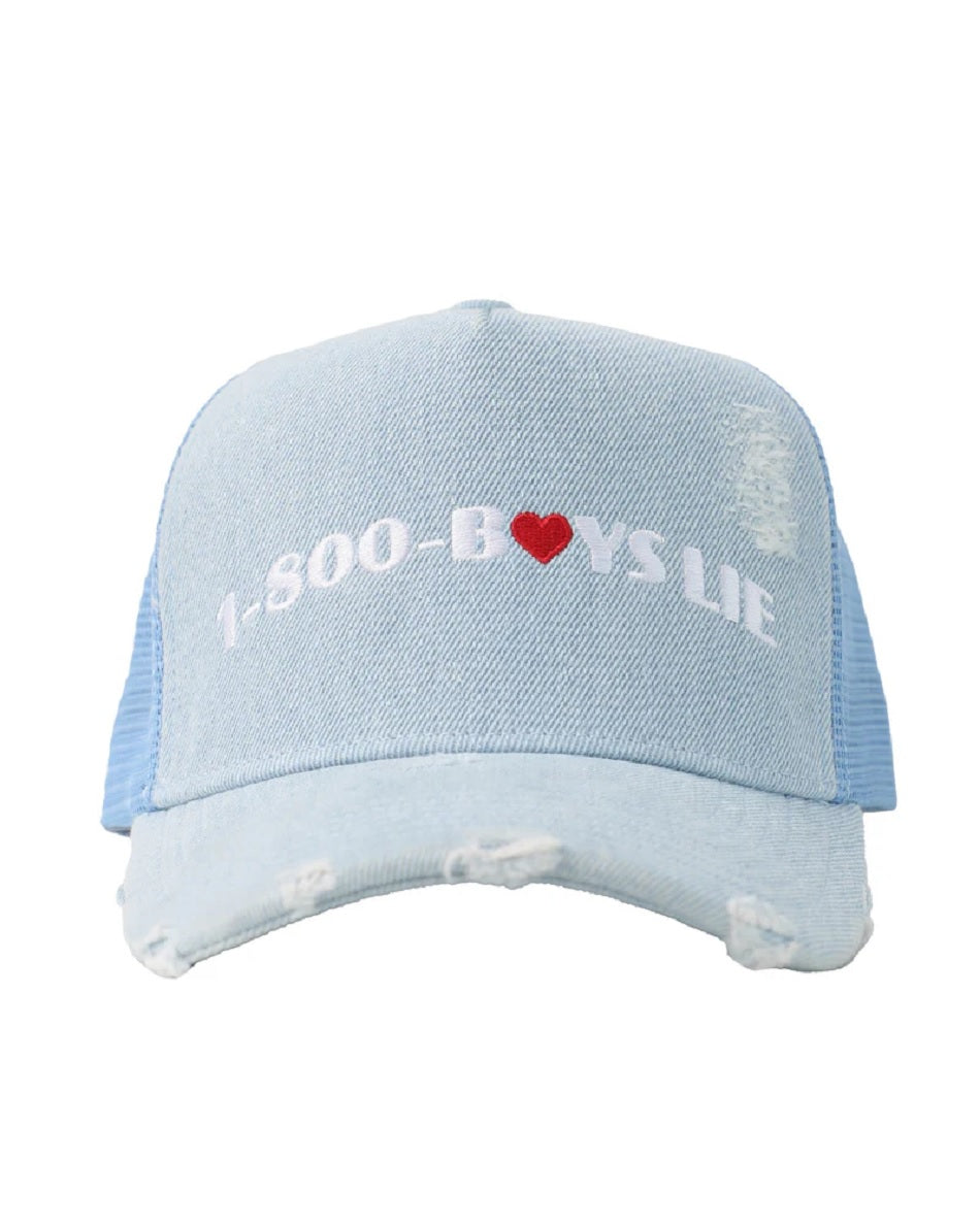 Womens Denim 1-800 Heart Trucker Hat