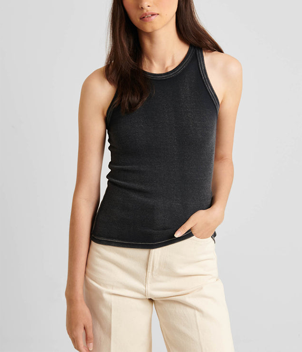 Womens Cot/Modal Vintage High Crew Rib Tank