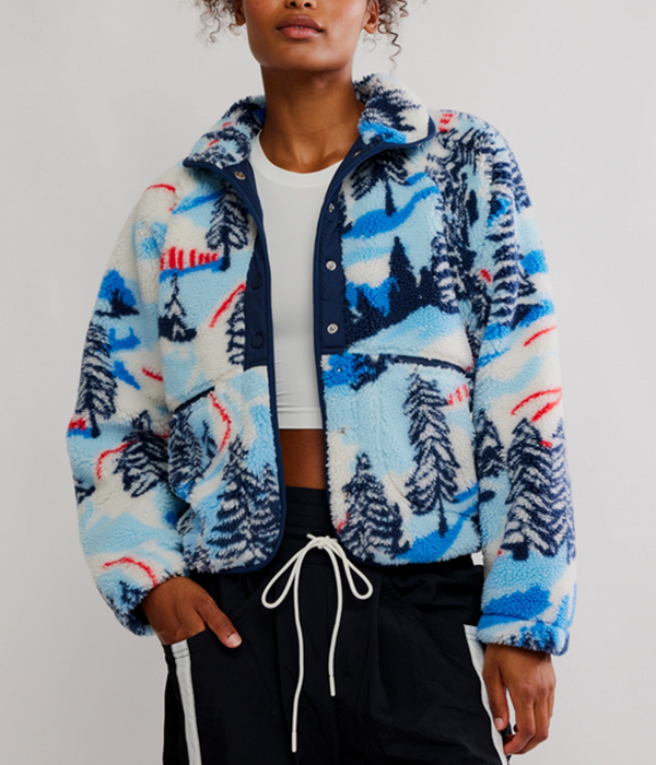 FREE PEOPLE MOVEMENT Womens Hit The Slopes Printed Fleece Jacket