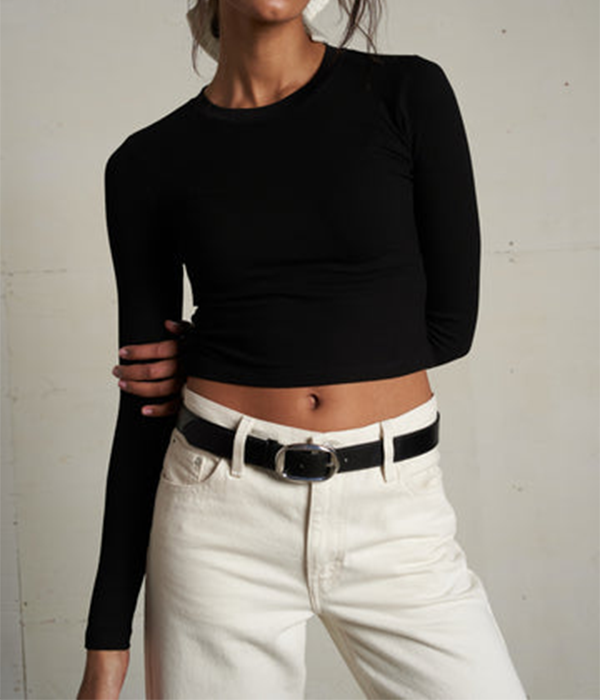 Womens Sienna Luxe Rib Cropped Long Sleeve