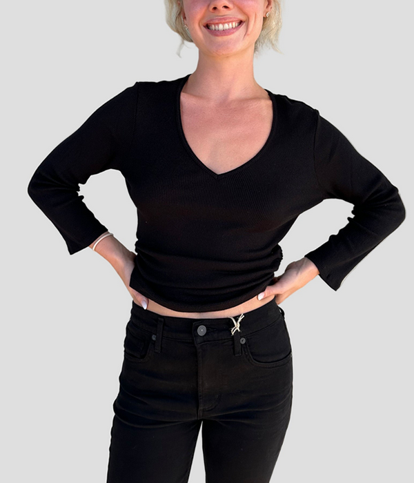 Womens Sylvie V Neck Shirred Sides Tee