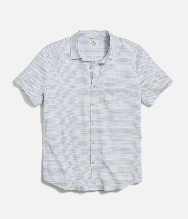 Mens Classic Stretch Selvage Shirt in Blue Mini Stripe