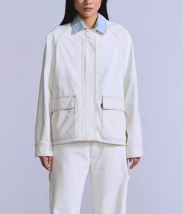 Womens Lined Chore Coat in Blue Ecru Foam