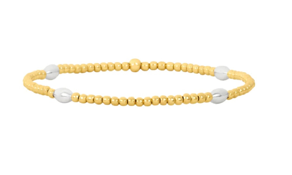 2MM Yellow Gold Filled Bracelet with Sterling Silver Orzo Pattern - 6.75