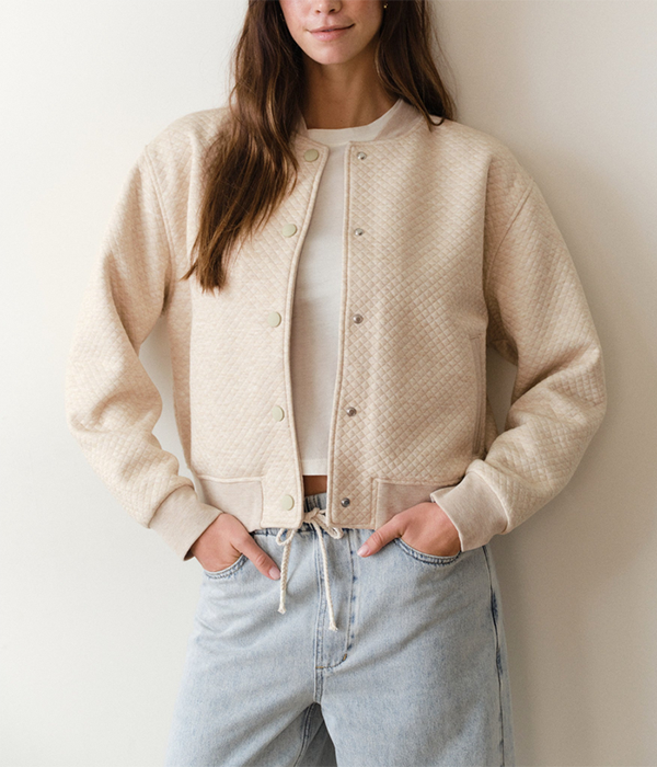 Womens Corbet Quilted Bomber in Oatmeal Heather